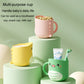 Pink baby multi-purpose cup with dinosaur face and sturdy handle