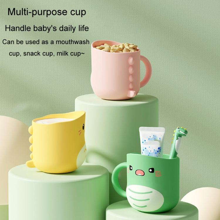 Pink baby multi-purpose cup with dinosaur face and sturdy handle