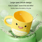 Yellow dinosaur baby cup splashing water, with smiling cartoon face