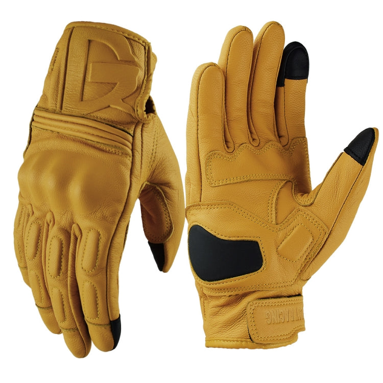 Motorcycle riding gloves in yellow with full fingers and black back accents