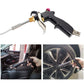 Handheld cleaning gun with metal wand, trigger handle, and brush heads