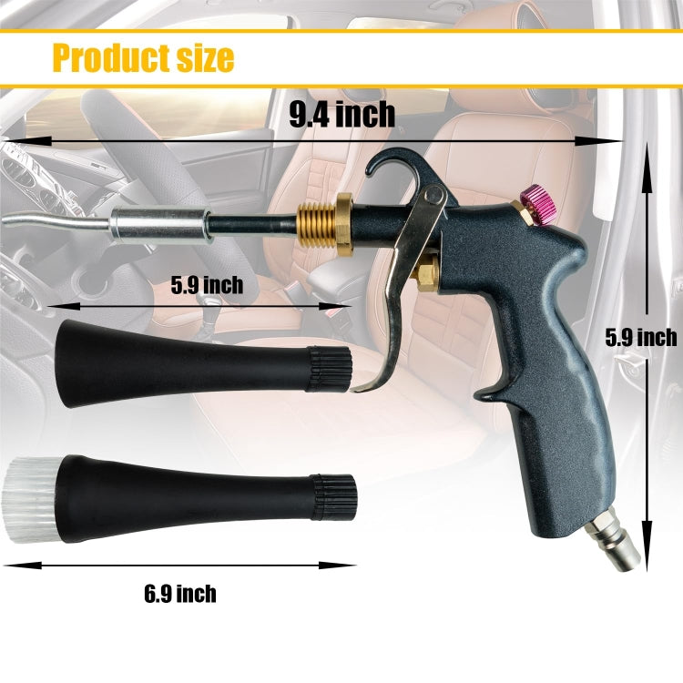 Handheld car cleaning pressure gun with long nozzle and two black brush tips