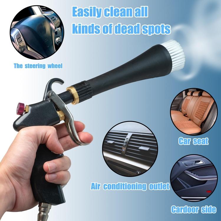 Handheld pressure cleaning gun with brush head for car seats and vents