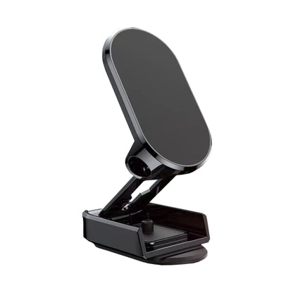 Magnetic folding car phone holder, dark phone clamp, glossy black with silver trim
