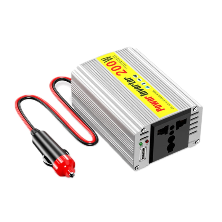 200W modified sine wave inverter with car plug and USB port on silver housing