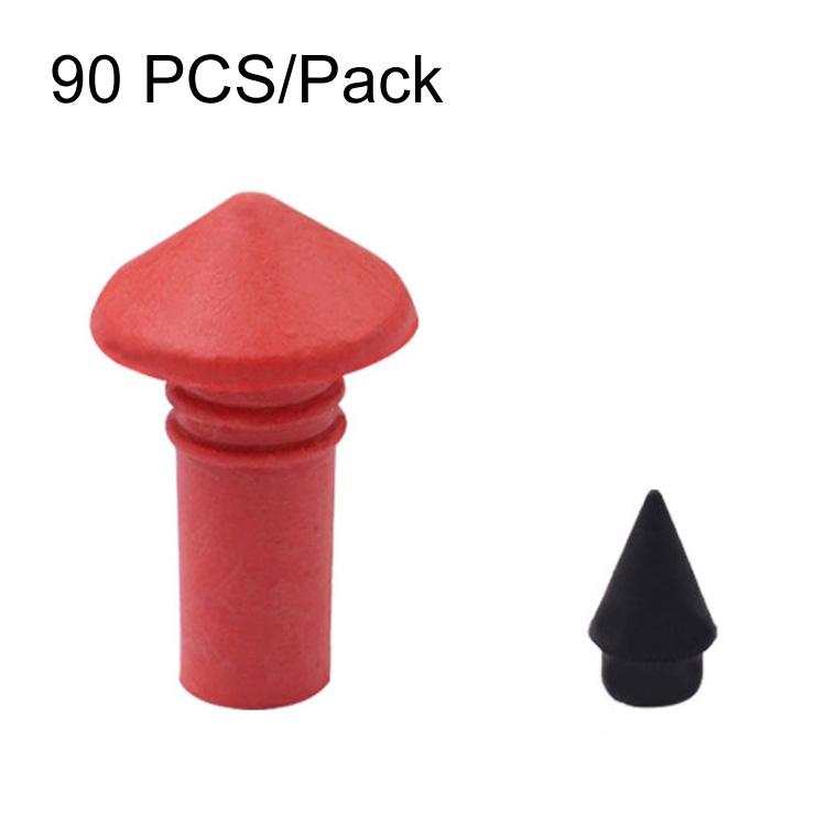 Red rubber tire repair mushroom plug with black cone tip, 90-piece pack