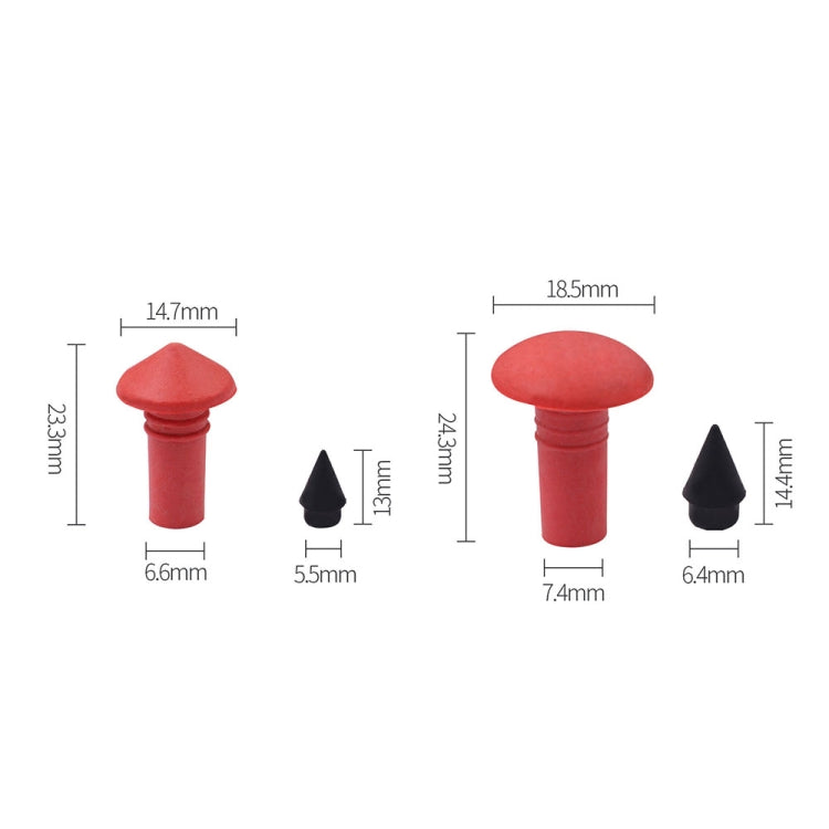 Tire repair rubber mushroom plugs in two sizes, red with black cone tips