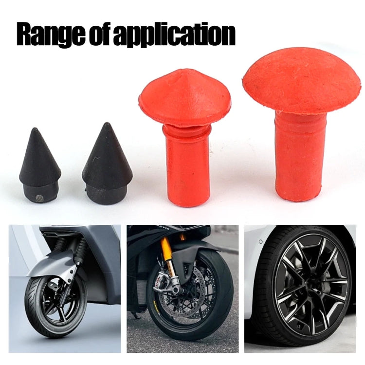 Red and black tire repair mushroom plugs, two sizes