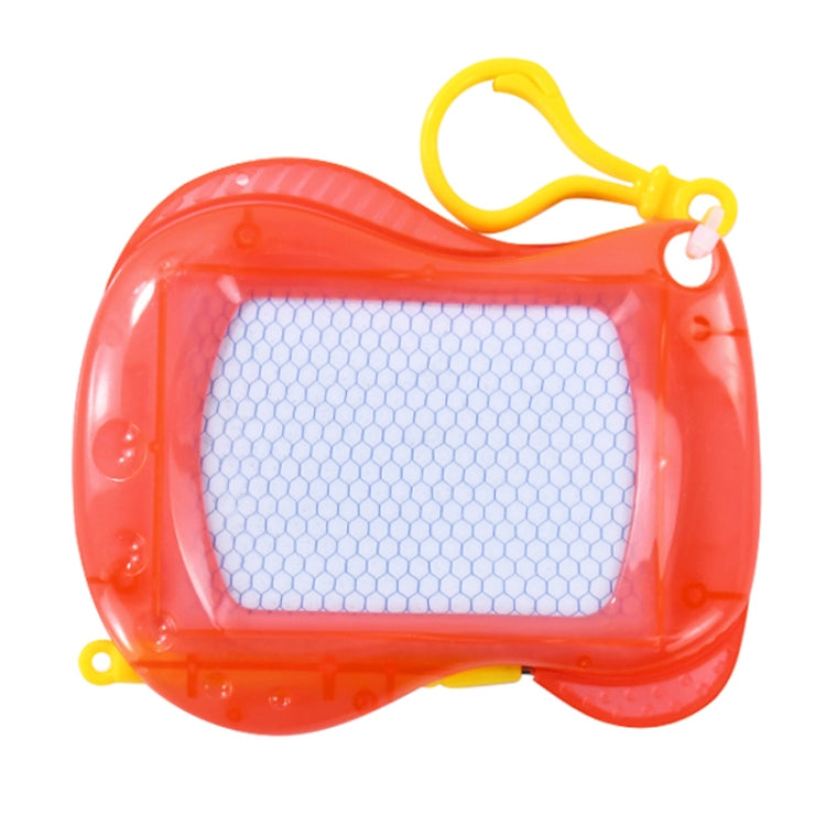 Red mini magnetic writing board with white grid screen and yellow keychain handle.