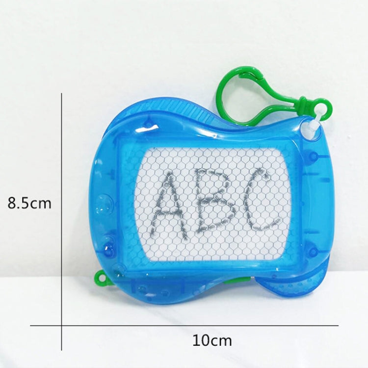 Blue mini magnetic writing board with white grid screen and green loop keychain.