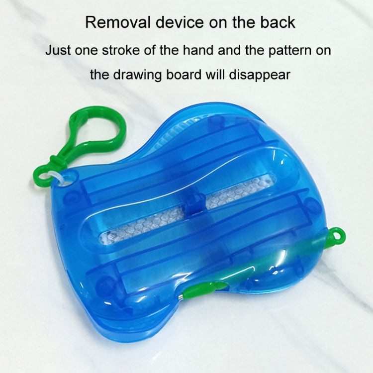 Blue mini magnetic writing board back side with green loop handle.