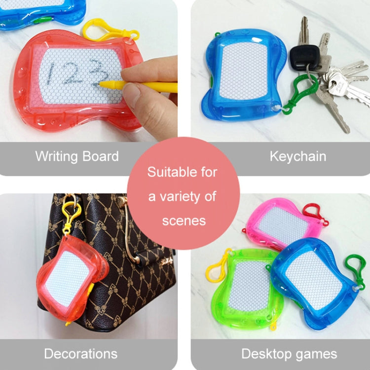 Red mini magnetic writing board with stylus, plus blue keychain writing board and keys.