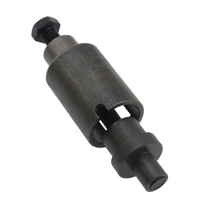Black metal shaft cushion sleeve removal tool with threaded bolt and guide sleeve
