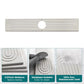 Absorbent diatomite drainage mat, white, with ridged pattern and cleaning icons
