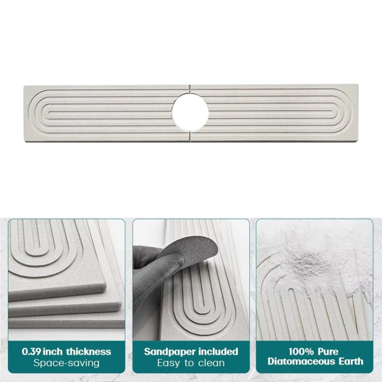 Absorbent diatomite drainage mat, white, with ridged pattern and cleaning icons