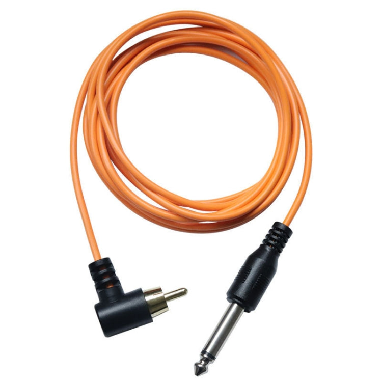 Orange power cord with RCA elbow connector and 3.5mm plug, black strain relief