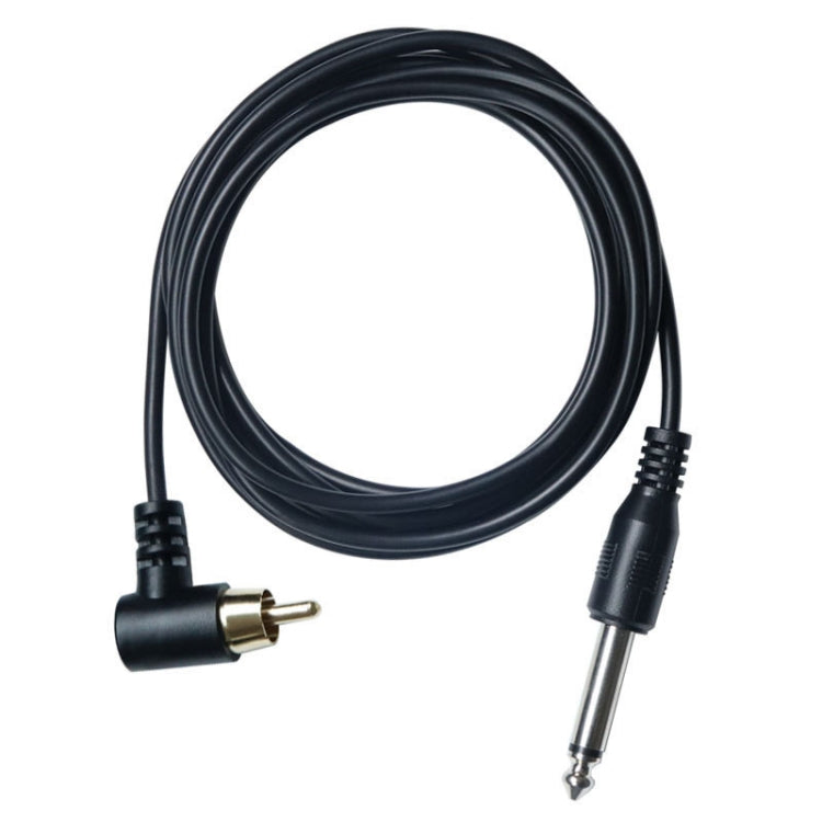 Black power cord with RCA plug and 3.5mm connector, coiled cable with molded ends