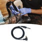 Black coiled power cord with RCA plug and 3.5mm connector, molded strain relief