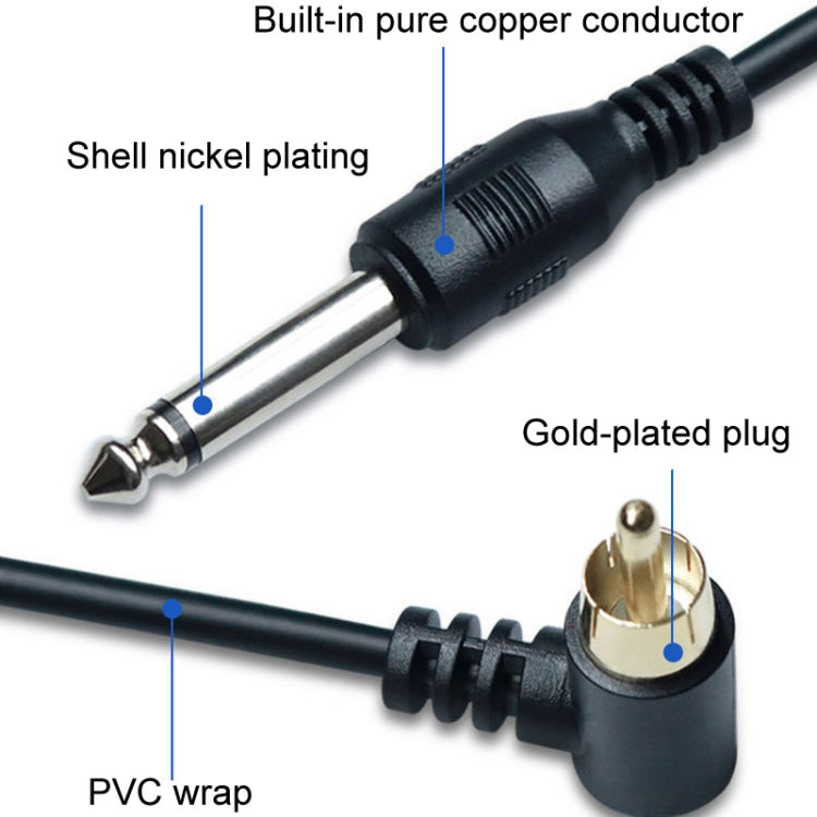 Black 3.5mm to RCA cord with gold-plated plug, PVC wrap, and copper conductor