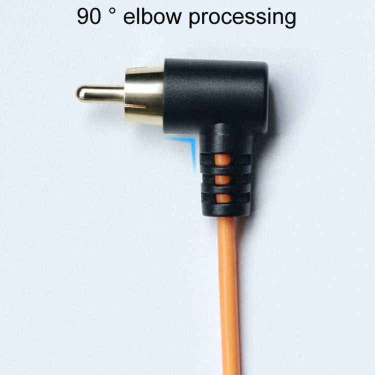 Orange cable with black RCA plug and 3.5mm connector, 90-degree elbow design