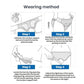 Hernia support belt wearing steps diagram showing unfasten, align, and tighten