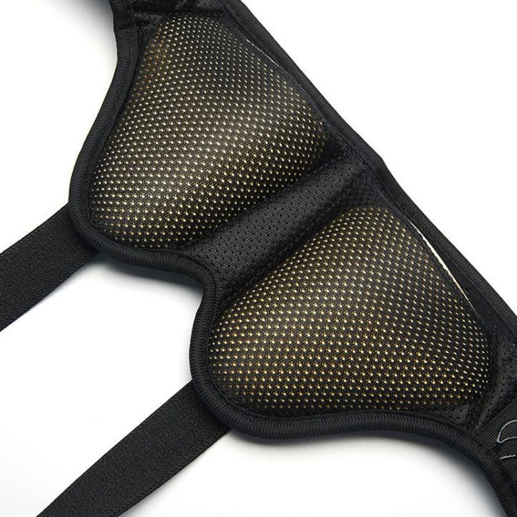 Adult hernia belt detail showing textured black inner mesh pads and edging