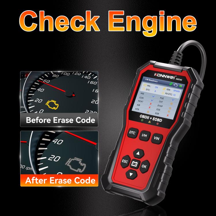 KONNWEI OBDII EOBD CAN Engine Code Reader Car Diagnostic Tool 9 Languages, KW340