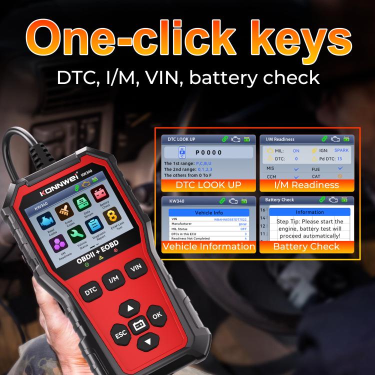 KONNWEI OBDII EOBD CAN Engine Code Reader Car Diagnostic Tool 9 Languages, KW340