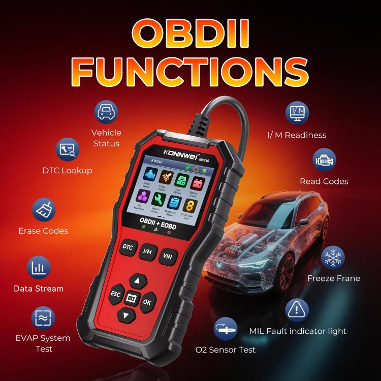 KONNWEI OBDII EOBD CAN Engine Code Reader Car Diagnostic Tool 9 Languages, KW340