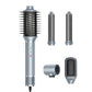 Gray hot air hair curling dryer kit with comb, two barrels, and oval brush nozzle