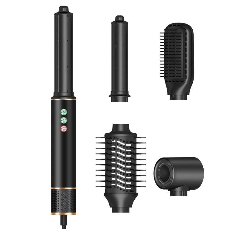 Black hot air hair curling dryer kit with comb, oval brush nozzle, and round airflow nozzle