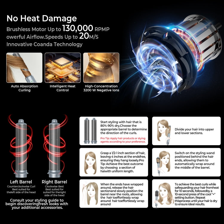 Hot air hair curler with glowing airflow styling wand illustration