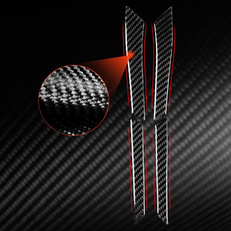Carbon-fiber look fuel tank side sticker set: four black strips with red edge lines.