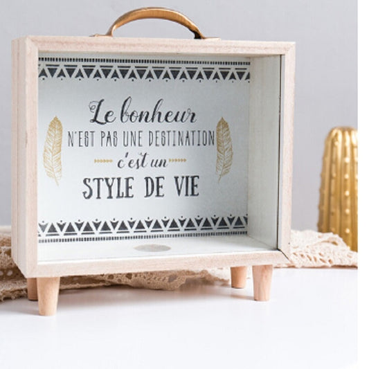 Creative Wooden Art Fresh Piggy Bank Bedroom Desktop Decoration Ornaments Sundries Storage Box, Handle Wooden Storage Box - A, Handle Wooden Storage Box - B, Handle Wooden Storage Box - C, Wooden Storage Box - A, Wooden Storage Box -B