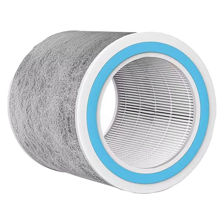 HEPA replacement filter with pleated grey inlet and blue-ring end cap