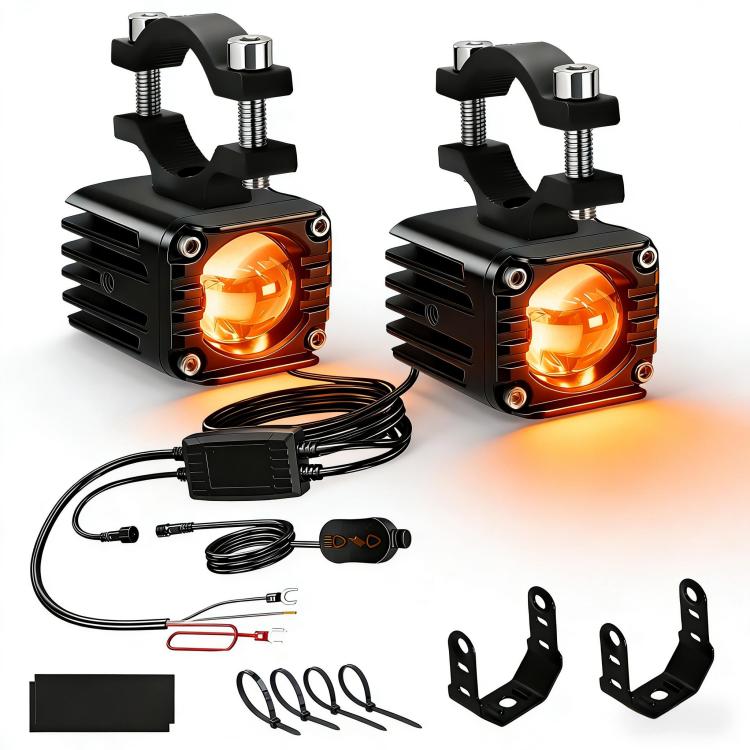 40W Motorcycle Wired Switch Integrated Waterproof Demon Eye Spotlight, Orange Light