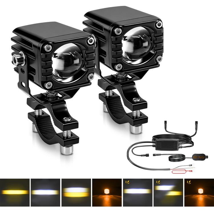 40W Motorcycle Wired Switch Integrated Waterproof Demon Eye Spotlight, Orange Light