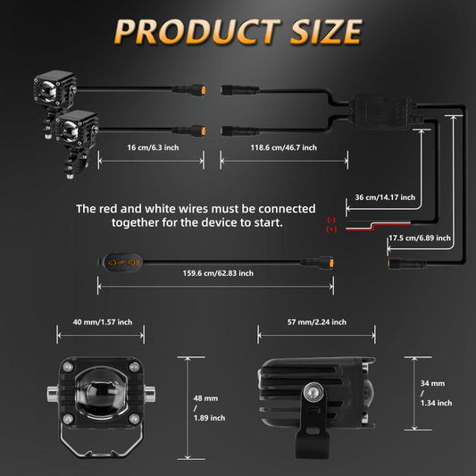 40W Motorcycle Wired Switch Integrated Waterproof Demon Eye Spotlight, Orange Light