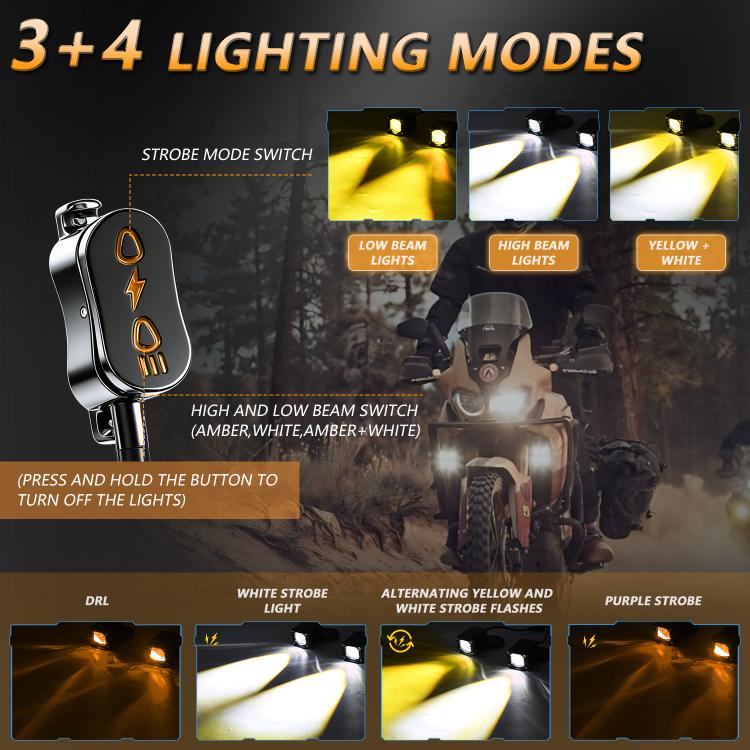 40W Motorcycle Wired Switch Integrated Waterproof Demon Eye Spotlight, Orange Light