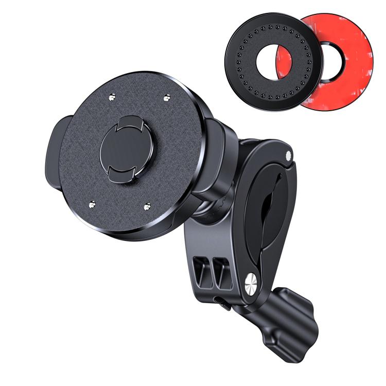 Magnetic snap-on mobile phone holder with ring mount and clamp, black
