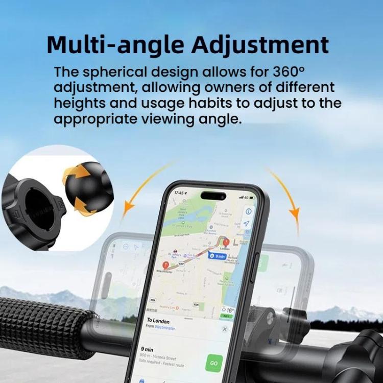 Adjustable bike phone holder clamp with pivot joints for viewing angle, black