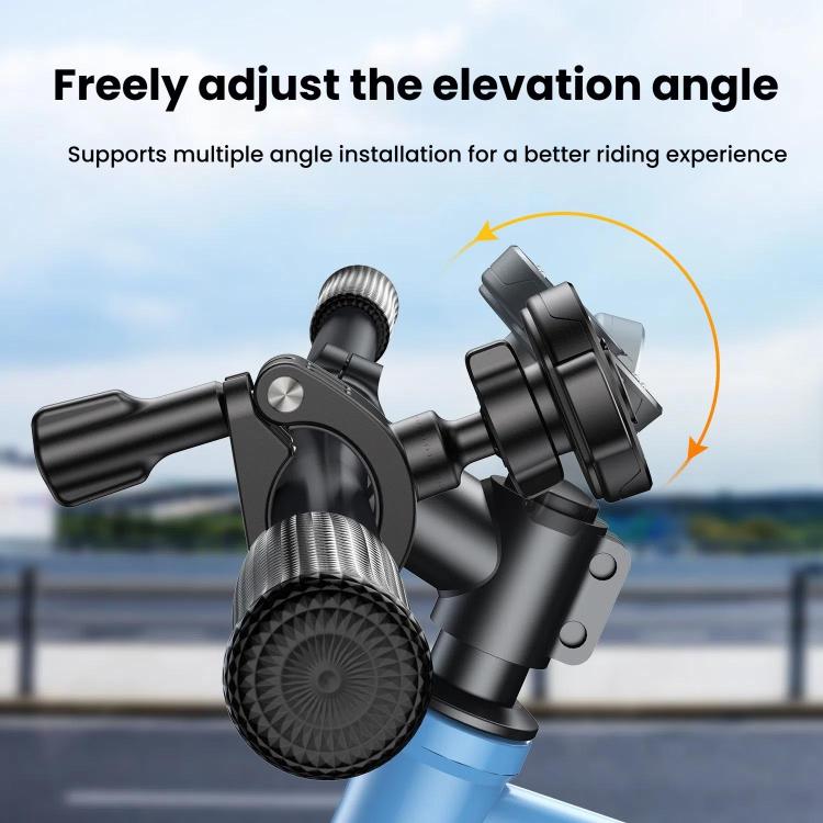 Bike phone holder with adjustable elevation pivot and magnetic clamp, black