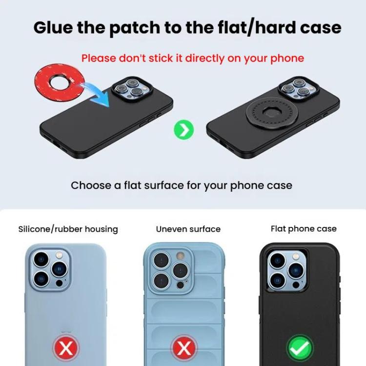 Magnetic phone holder patch for flat case, silicone/rubber housing shown