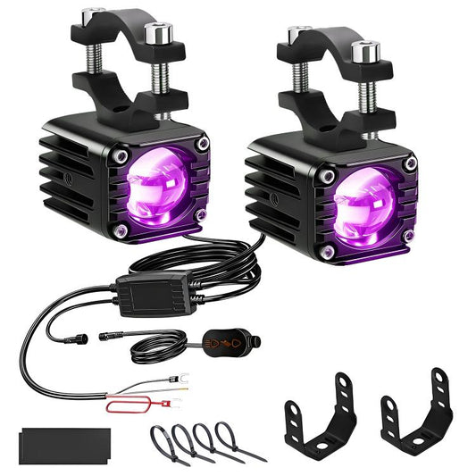 40W Motorcycle Wired Switch Integrated Waterproof Demon Eye Spotlight, Purple Light