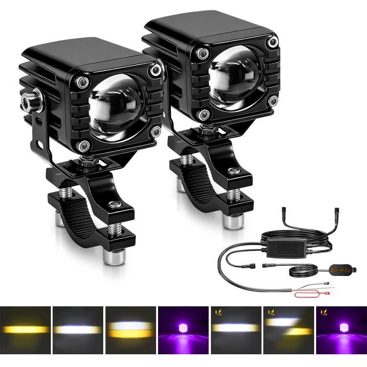 40W Motorcycle Wired Switch Integrated Waterproof Demon Eye Spotlight, Purple Light