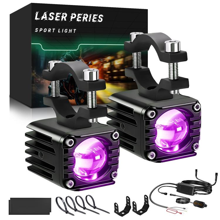 40W Motorcycle Wired Switch Integrated Waterproof Demon Eye Spotlight, Purple Light