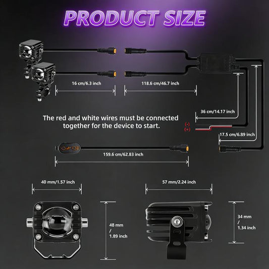 40W Motorcycle Wired Switch Integrated Waterproof Demon Eye Spotlight, Purple Light