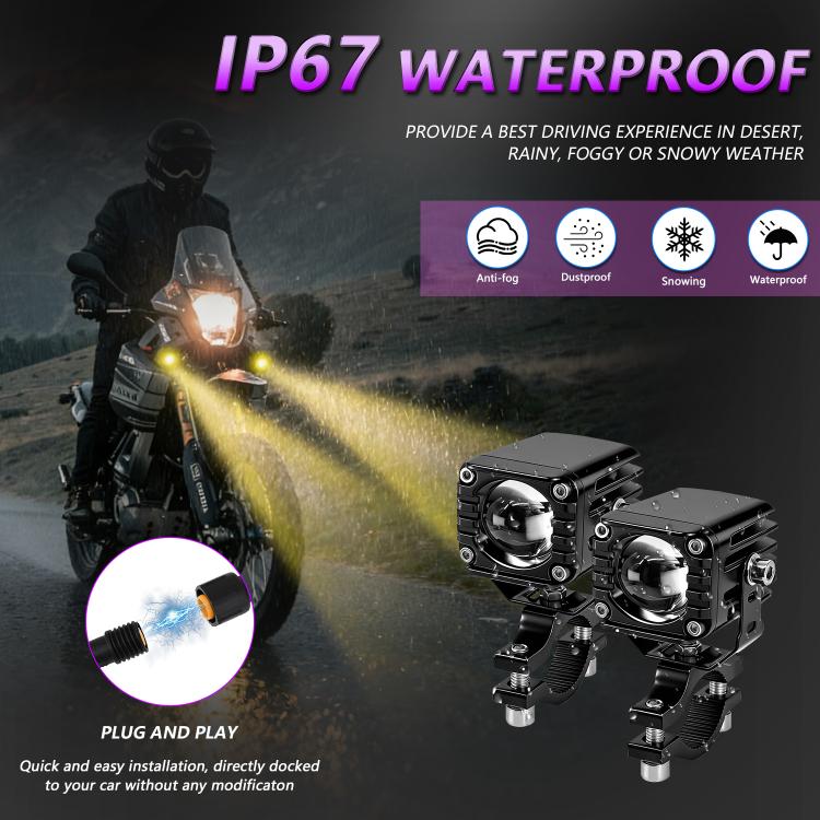 40W Motorcycle Wired Switch Integrated Waterproof Demon Eye Spotlight, Purple Light