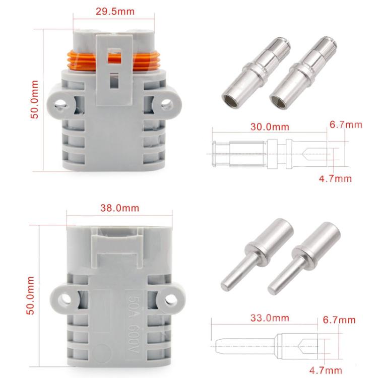 Automotive waterproof connector with metal pin dimensions diagram and gray housing