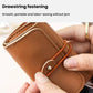 PU jewelry organizer pouch with drawstring-style fastening and snap button, tan-brown